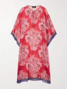 Etro's kaftan is the perfect choice for your next beach getaway. Made from airy crepon, it's patterned with florals and has a loose cut framed by billowy sleeves. Slip yours on over a swimsuit - don't be afraid to clash your prints. Summer Paisley Print Kaftan For Vacation, Summer Vacation Paisley Print Kaftan, Flowy Red Kaftan For Vacation, Red Printed Beachwear Kaftan, Bohemian Paisley Print Kaftan For Vacation, Red Printed Summer Kaftan, Summer Red Printed Kaftan, Paisley Print Kaftan For Vacation, Bohemian Kaftan With Paisley Print For Vacation