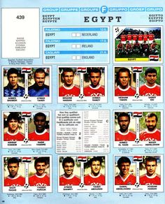 an egyptian football team card with the names and numbers on each player's face