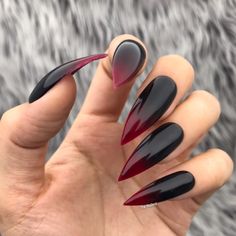 ***IMPORTANT: Please be aware of process time (read FAQ) as it's all 100% Handmade and make sure your nail size is correct as we are not responsible if the wrong size is ordered*** VAMP: Glossy Black Blood Red Ombre Press On Nails Shown Image: Long Stiletto Shape Each set contains 10 false nails (see attached size chart image and put your sizes in the notes section for each nail: Thumb, Index, Middle, Ring, Pinkie) If you are unsure you can order a full set of 20 nails - 2 of each size. Coffin Nails Ombre, Halloween Press On Nails, Halloween Acrylic Nails, Stiletto Nail Art, Goth Nails, Red Ombre, Nailed It, Blood Red, Nail Arts