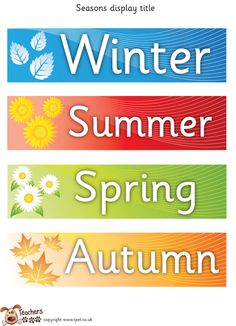 the seasons display title for winter, summer, spring and autumn