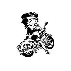 a black and white drawing of a girl on a motorcycle with helmet, riding down the street