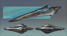 an image of a futuristic ship with different angles and colors on it's side