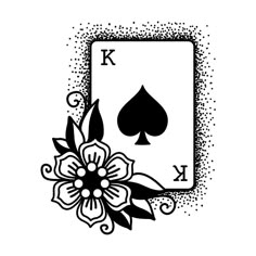 an ace playing card with flowers on the front and back, in black and white