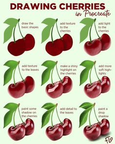 an image of cherries with the names in english and some pictures on each side