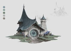 an image of a house with turrets on it