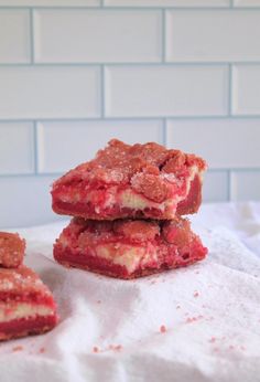 three strawberry shortbreads stacked on top of each other