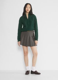 BOREAL 1/4 ZIP SWEATER | Aritzia Sweater Aritzia, Sweat Vest, 1/4 Zip Sweater, Fall Staples, Organic Cotton Yarn, Cable Stitch, Fully Fashioned, Green Sweater, Zip Sweater