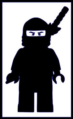 a black and white photo of a lego ninja