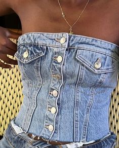 Denim Going Out Outfit, Jean Top Outfits, Denim Tube Top, Looks Jeans, Nashville Outfits, Chique Outfits, Moda Jeans