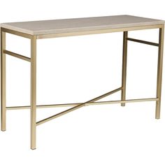 a white marble top table with gold metal legs and a square shaped design on the bottom