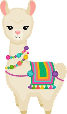 an alpaca wearing a colorful scarf and beads