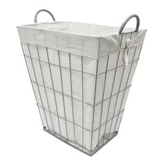 a large white basket with handles on it