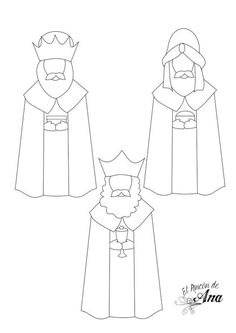 three paper dolls with crowns and capes