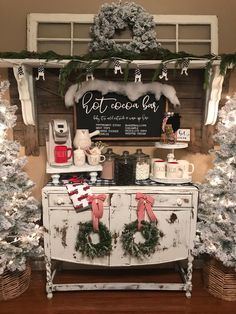 an old dresser is decorated with christmas decorations