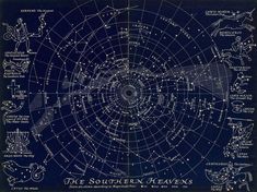 a blueprint map with zodiacs and stars on the night sky, as well as numbers