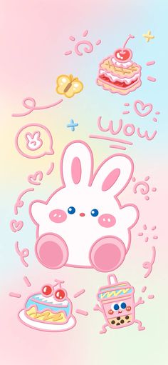 an image of a cartoon bunny with some food on it's back and pink background