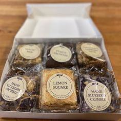 the lemon square gift box is filled with treats