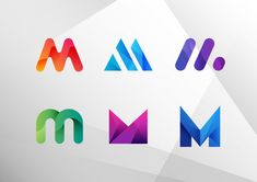 the letter m is made up of different colored shapes and letters that appear to be overlapping