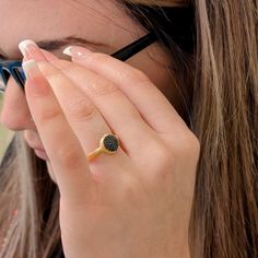 Add some sparkle to your look with our Black Spinel Pavé Ring. Glittering black spinel stones are expertly set in black rhodium and framed by luxurious 18k gold plating. Available in size 6.5. (Dare to dazzle with this playful and eye-catching ring!) Black Spinel Ring Jewelry Gift, Black Spinel Ring Jewelry For Gift, Minimalist Black Spinel Ring, Luxury Silver Rings With Black Spinel, Silver Black Spinel Ring, Pearl Jewelry Gift, Jewelry Bracelets Gold, Gold Rings Stackable, Gold Rings Fashion