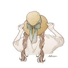 a drawing of a girl with long hair wearing a hat and braids on her head