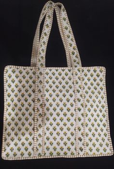 Handmade Tote Bag / Indian Quilted Making Tote Bags / Grocery Bag / Women Shopping Totes bag / Ethnic Cotton Shoulder Bag / Large Tote Bag Decorative horizontal stitching detail at bag exterior.  2 interior pockets.  Height-15" inch Approx Width- 18" inch Approx 100% cotton | Hand Block Printed by artisans in Jaipur, India. Care instructions: Spot clean or machine wash delicate Thank You For Visiting Our Store Handmade Beige Shoulder Bag For Errands, Rectangular Cream Canvas Bag For Errands, White Handmade Travel Bag, Handmade Rectangular Canvas Travel Bag, Handmade White Travel Bags, Handmade White Canvas Travel Bag, Rectangular Canvas Bag, Bohemian Rectangular Shoulder Bag For Errands, Vintage White Bag For Errands