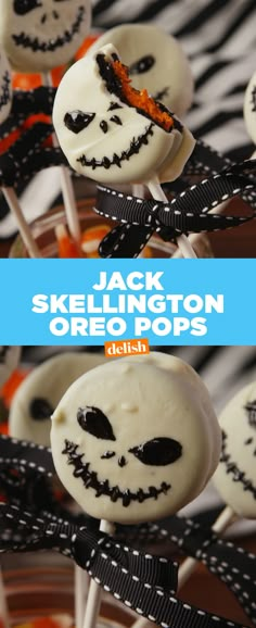 jack skellingington oreo pops with white frosting and black sprinkles