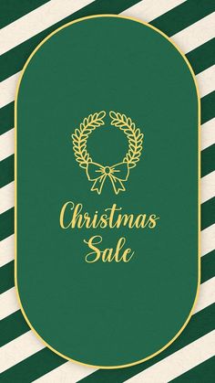 a green and white striped background with a gold christmas sale sign