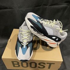 Adidas Yeezy Boost 700 Wave Runner Kids Size: 1 Brand New W/ Original Tag + Box. 100% Authentic You Can Message Me For More Pictures Or Any Questions. Proof Of Purchase Available If Needed. Adidas Yeezy Boost 700 Wave Runner, Luxury Adidas Basketball Shoes, Basket Adidas Yeezy, Luxury Adidas Basketball Shoes For Streetwear, Yeezy Foam Runner Pink And Blue, Yezzy Shoes Women Foam Runner, Luxury Blue Adidas Sneakers, Yeezy Foam Runner With Jeans, Adidas Yeezy Box