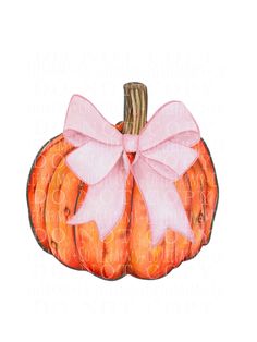 an orange pumpkin with a pink bow on it's front and back end, painted in watercolor