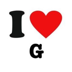 the word i love g is written in black and white with a red heart on it