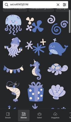 an iphone screen with various stickers on the back and side of it, including octopus,