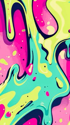 an abstract painting in pink, blue and green with lots of bubbles on it's surface