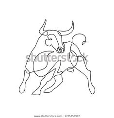 continuous line drawing of a bull jumping in the air with it's head down