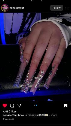 Xl Glitter Acrylic Nails, Nail Pics, Long Square Nails, Tech Aesthetic, Colored Acrylic