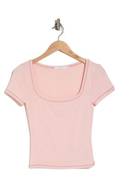 This short-sleeve T-shirt in an easy, relaxed fit is an excellent addition to your chill-time wardrobe. 18" length Square neck Short sleeves 63% polyester, 33% cotton, 4% elastane Hand wash, dry flat Imported Light Pink Baby Tee, Simple Cute Tops, Cute Basic Shirts, Clothes Shirts & Tops, Pink Vintage Clothes, Cute Clothes Preppy, Pink Short Sleeve Top, Cute Pink Shirts, Pastel Pink Clothes