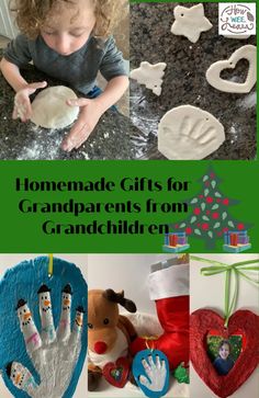 homemade gifts for grandparents from grandchilds on christmas day with text overlay that reads homemade gifts for grandparents from grandchild's