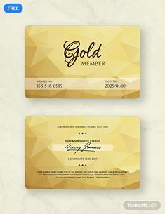 two business cards with gold foil on them