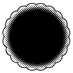 a black and white circular frame with halftone dots in the center on an isolated background