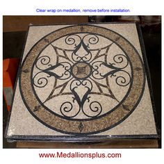 a tile floor with a circular design on it's side and the words clear wrap on medallion remover installation