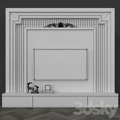 an empty room with white walls and wood flooring is shown in this 3d image