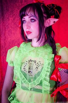 Neon green sheer dress by Gloomth (sizes S-6X on our site)! #gloomth #neongreen #neon #sheerdress #anime #altfashion #redcross #fashion #inspo #alt #longhair #gothic #cyber #futuristic #pvc #goth #gothfashion Green Sheer Dress, Victorian Style Clothing, Alt Fashion, Red Cross, Sheer Dress, Victorian Style, Goth Fashion, Grunge Fashion, Babydoll Dress