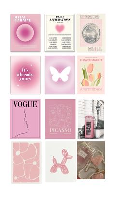 some pink and white cards are arranged in a grid with the words, i love you