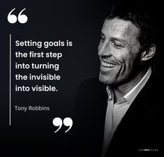 a man with a smile on his face next to a quote from tony robbins