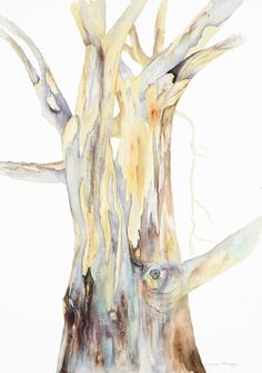 a watercolor painting of a tree trunk