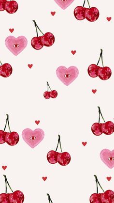 cherries and hearts on a white background