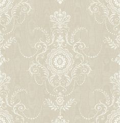 a beige and white wallpaper with an ornate design on the front, in shades of cream