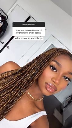 Color 30 Braids For Black Women, Braids Hairstyles Color Ideas, Braids Color Ideas For Black Women, Cute Box Braid Colors, Knotless Box Braids Color Blonde, Medium Colored Knotless Braids, Box Braid Mixed Color, Fall Braiding Hair Colors, Two Coloured Braids