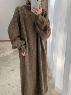 Winter Sweater Dresses, Long Knit Sweater, Streetwear Mode, Mode Boho, Women Sweaters Winter, Ladies Turtleneck Sweaters, Long Sleeve Knit Dress, Chic Sweaters, Korean Dress