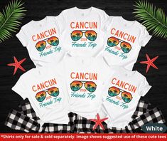 five t - shirts with the words cancun on them and some starfish