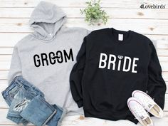 Get ready to receive nice compliments from people around you. We all wish to one day reach #couplegoals and that is a way to start.Our Matching Shirts are made with high-quality Bella or similar style soft feeling.The Matching Sweatshirts and Matching Hoodies are Gildan medium-heavy fabric and run true to size.We value all our customers, and we make every effort to send a fantastic quality product and process it as quickly as we can. If there is an error in your final product, please contact us, Bride Hoodie, Cute Couple Shirts, Girl Mom Shirt, Matching Hoodies, Mom Sweater, Couples Sweatshirts, Matching Sweatshirts, Matching Couple Shirts, Hoodies And Sweatshirts